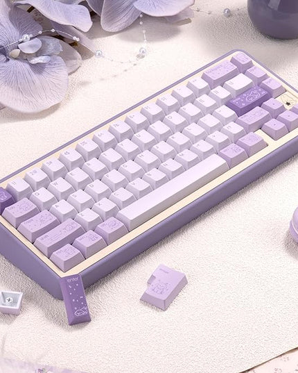 Minimalist Cute PBT Keycap, Light Purple Cherry Profile Custom Key Cap for Mechanical Gaming Keyboard, 145 Keys Dye Sublimation Keycap Set
