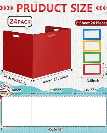 24 Pcs Desk Dividers for Students Classroom Plastic Privacy Folders Red Test Dividers for Students Desks Trifold Privacy Panel Partitions for School Teacher Supplies (24pcs Red)
