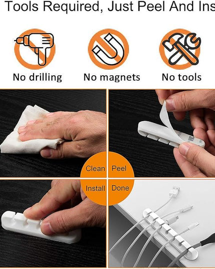 Cord Holder Cable Organizer Clips – Self Adhesive Cord Organizer for Desk, Car, Nightstands, Office, White Silicone Cord Keeper Cable Clips Wire Holders for Phone Charger Cords (7-5-3-1-1 Slots)