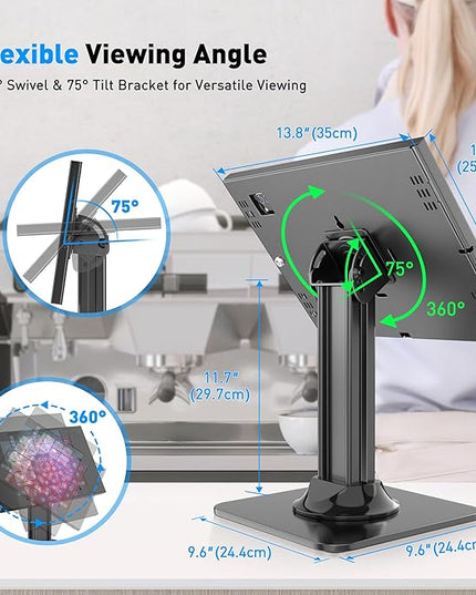AboveTEK Anti-Theft iPad Kiosk Stand – POS iPad Security Stand – Heavy Duty Base, 360° Swivel, 75° Tilt Bracket – Perfect for Retail Business (Black) (Black, 12.9"/13" iPad & 12.4" Galaxy Tab)