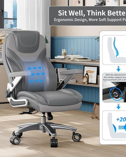 Big and Tall Office Chair with 5D Arms, 600lbs Fabric & PU Leather Heavy Duty Desk Chair, Adjustable Lumbar Support & Height, Tilt Function, High Back Ergonomic Executive Computer Chair