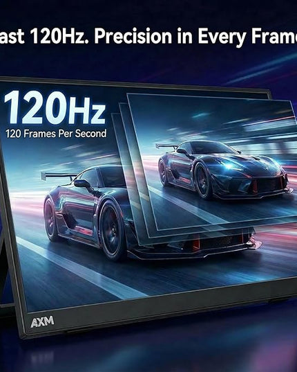 AXM 16" 2.5K Portable Monitor 2.5k QHD IPS 120Hz Adaptive Sync HDR Flicker-Free 400 Nits 100% DCI-P3 USB-C HDMI Gaming & Travel for Laptop Compatible with Windows, MacBook, Phone, Switch, Xbox PS4/5