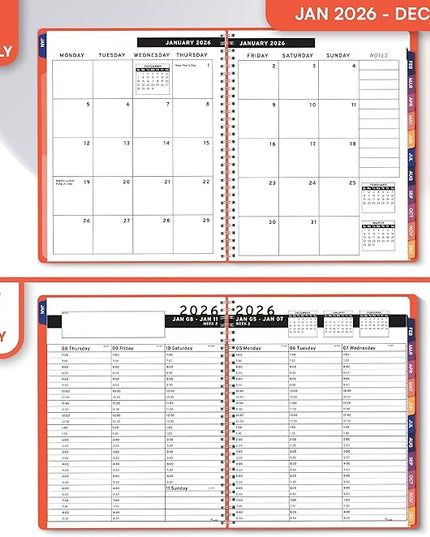 Ensight 2026 Appointment Book and Planner 6.5" x 8.5" Large Hourly Weekly Daily Schedule Book with Tabs, 30 Minute Time Slots, Peach Calendar Organizer Jan 2026–Dec 2026 Appointment Planner - Peach