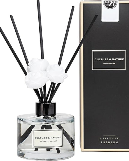 CULTURE & NATURE Reed Diffuser Set 6.7oz (200ml) Floral Bouquet Scented Diffuser with Sticks Home Fragrance Reed Diffuser for Bathroom Shelf Decor