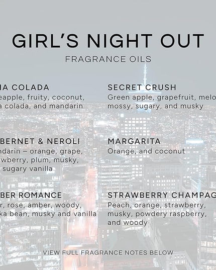 Eternal Essence Oils Girl's Night Out Set of 6 Premium Fragrance Oils - Includes Strawberry Champagne, Pina Colada, Secret Crush, Margarita, Amber Romance, and Cabernet & Neroli Scented Oils - 10ML