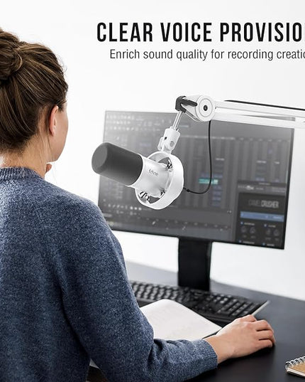 FIFINE Podcast XLR/USB Microphone Kit, Studio Dynamic Vocal Mic for Recording, Streaming, Voice-Over, PC Microphone with Boom Arm with Mute, Headphone Monitoring, Metal-AmpliTank K688T White