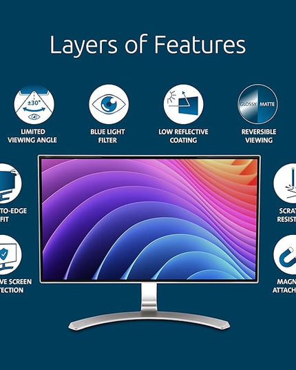 Kensington MagPro 27 Inch Magnetic Computer Privacy Screen for Desktop, Removable 16:9 Computer Privacy Filter, Anti-Glare Blue Ray Reduction, Compatible with Slim Bezel Monitors, K55419WW