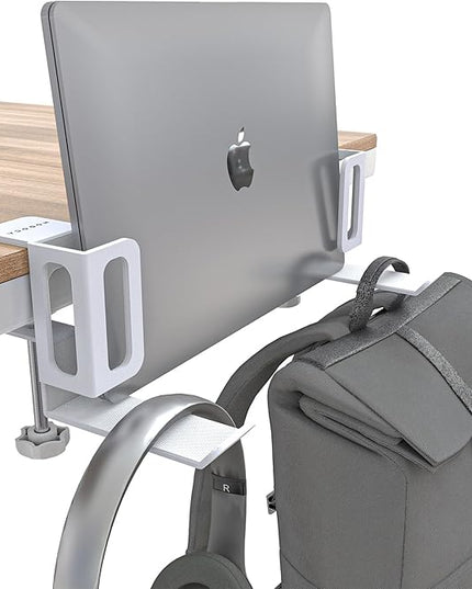 NODOCA Laptop Storage for Desk, Vertical Laptop Stand for Desk, MacBook Vertical Stand, with Headphone Holder, Desk Side Storage for MacBook/Surface/Samsung/HP/Dell[M, White]