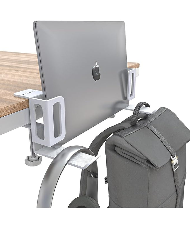 NODOCA Laptop Storage for Desk, Vertical Laptop Stand for Desk, MacBook Vertical Stand, with Headphone Holder, Desk Side Storage for MacBook/Surface/Samsung/HP/Dell[M, White]