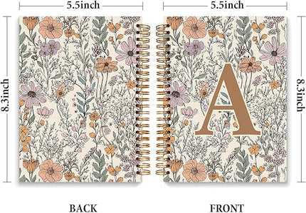 JXREQ Vintage Boho Floral Personalized Notebook, Initial Letter A Notebook Journal, Monogram Notebook, Monogrammed Gifts for Women, Boho Office Supplies, Flower Spiral Notebook 5.5x8.3