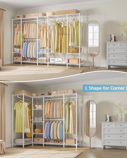 VIPEK V50 Extra Large Portable Closet Rack Bedroom Armoire Freestanding Wardrobe Closet, Heavy Duty Multi-Functional Metal Clothing Rack for Hanging Clothes, Max Load 1300lbs, White