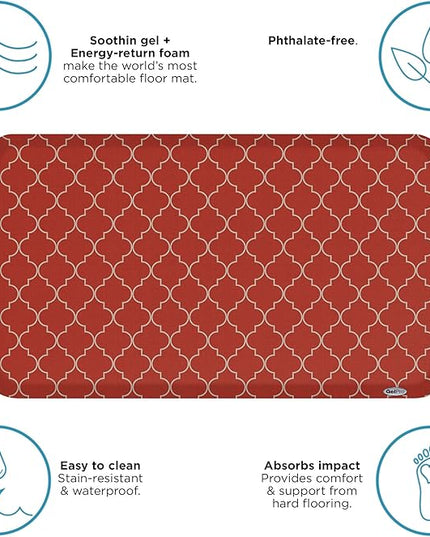 GelPro Elite Premier Anti-Fatigue Kitchen Comfort Floor Mat, 20x36", Trellis Red Chile Stain Resistant Surface with therapeutic gel and energy-return foam for health & wellness, Trellis Red Chile