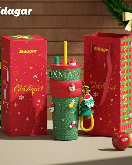 24 oz Christmas Tumbler with Lid and Straw, Insulated Coffee Mug Leak Proof, Portable Iced Water Bottle, Reusable Thermal Coffee Cup, Gifts for Women