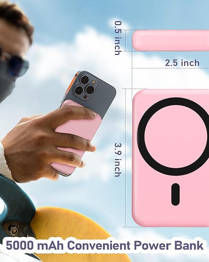 3 in 1 Wireless Charging Station: 5000mAh Removable Power Bank Charger Stand for Phone/Watch/Air Pods - Portable Magnetic Battery Pack for Air 17 16 15 14 13 12 Series Pink