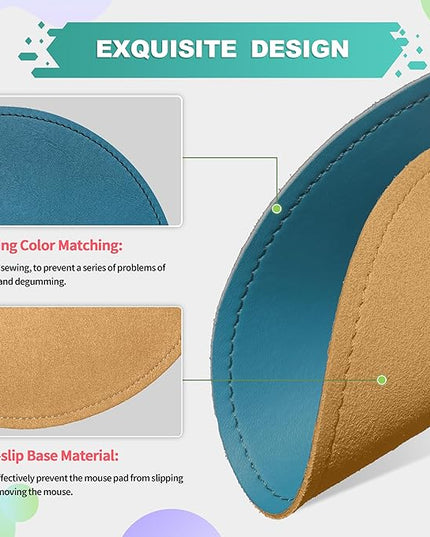 PU Leather Mouse Pad With Stitched Edge Micro-Fiber Base - Non-Slip Waterproof for Computers, Laptop - Round 9 x 9 Inch (Sapphire Blue)