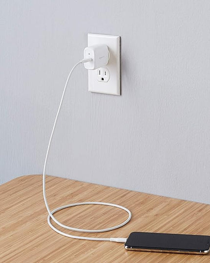 Amazon Basics 20W Foldable USB-C Wall Charger with Power Delivery for Tablets & Phones (iPhone 16/15/14/13/12/11/X, iPad, Samsung), Portable, non-PPS, White