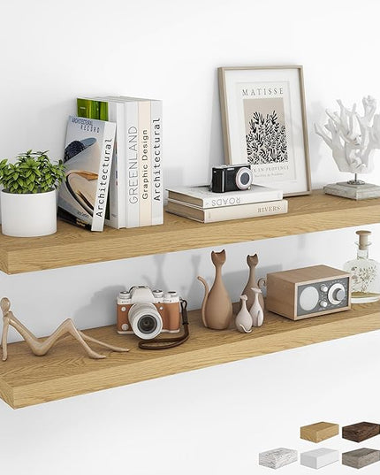RICHFOCUS 48Inch Floating Shelves for Wall 2 Pack Shelves for Bedroom|Kitchen|Bathroom Wall Mounted Rustic Wood Floating Shelf with Invisible Brackets for Books|Storage|Decor, Oak