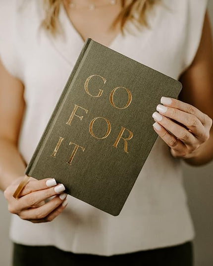 Sweet Water Decor Cute Motivational Lined Composition Notebook for Women, 100 Ruled Pages for Writing, Diary with Fabric Inspirational Olive Cover (Go For It)