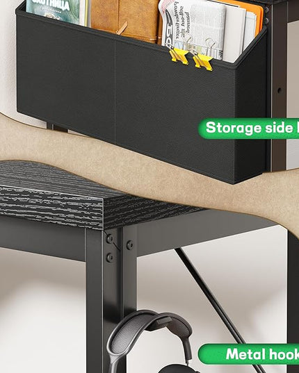 Gaming Desk with Power Outlets & Storage Bag and LED Lights, L Shaped Desk with 0.95 Inch Thicker Desktop, Reversible Computer Desk for Home Office, Study Room, Living,Bedroom, Black
