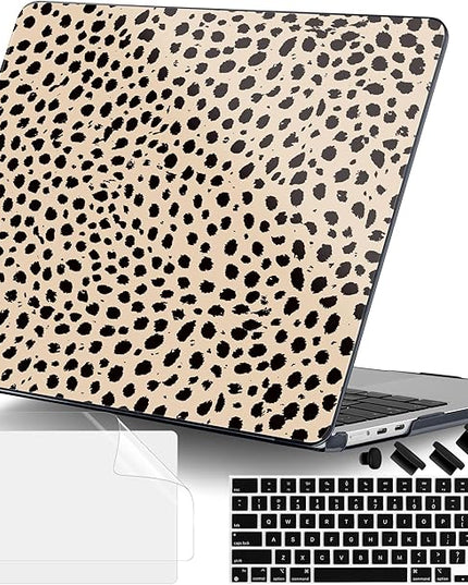 DONGKE for M4 MacBook Air 13.6 Inch Case 2025 2024 2023 2022 Model A3240 A3113 A2681 M3 M2 Chip, Plastic Hard Shell Case Cover with Touch ID for MacBook Air 13 Inch M4 - Cheetah Spots