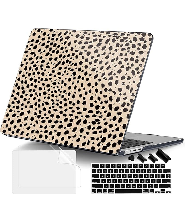 DONGKE for M4 MacBook Air 13.6 Inch Case 2025 2024 2023 2022 Model A3240 A3113 A2681 M3 M2 Chip, Plastic Hard Shell Case Cover with Touch ID for MacBook Air 13 Inch M4 - Cheetah Spots