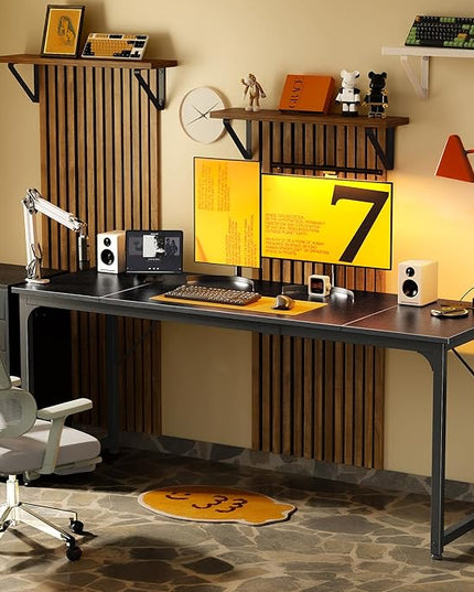 PRAISUN 70 X 24 Inch Office Computer Desk with Power Outlets and USB-C Port, Larger and Longer Gaming Desk, for Home Office, Study, Writing Work from Home Table, Metal Frame, Black