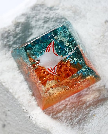Manta Ray Artisan Keycap Green Orange Coral Reef R1 SA Profile Custom Sea Creatures Keycaps 1U ESC Handmade Gaming Resin Key Cap Cherry MX Switch Compatible Mechanical Keyboard Manta Ray Lover Gift