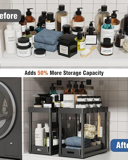 2 Pack Pull-Out Storage Organizers, Under Sink Organizer and Storage for Bathroom & Kitchen,Multi-Purpose Under Cabinet Organizers and storage Black
