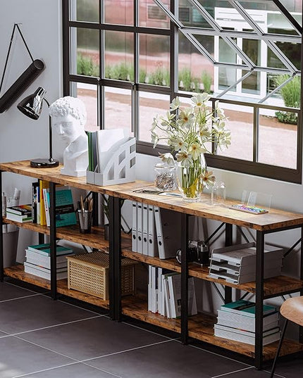 IRONCK Bookshelf Double Wide 47 in 3-Tier, Industrial Bookcases, Wood and Metal Bookshelves, Book Shelves for Home Office Decor Display
