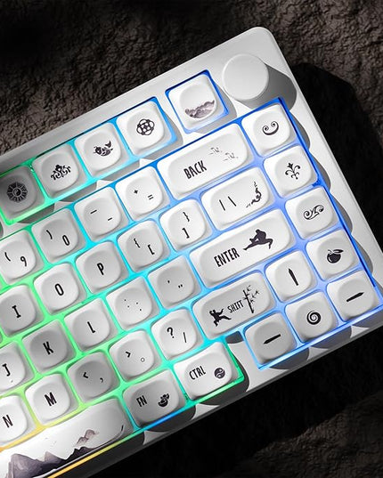 HITIME XVX Keycaps - White Cool PBT Keycaps, MOA Profile Key caps 60 65 75 100 Percent, Dye-Sublimation, Custom 140 Keys Set for 100%, 75%, 65%, 60% Mechanical Keyboard