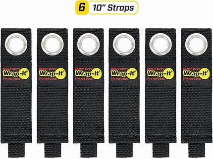 Heavy-Duty Wrap-It Storage Straps, 10-inch (6 Pack) - Hook and Loop Extension Cord Organizer Hanger, Cord Keeper, Cable Straps for Cords, Hoses, and Garage Storage