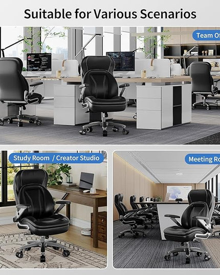 Big and Tall Office Chair, 600lbs Heavy Duty Desk Chair with 5D Arms, Adjustable Lumbar Support & Height, Tilt Function, PU Leather High Back Ergonomic Executive Computer Chair with 3'' Silent Casters