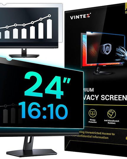 VINTEZ 24 Inch 16:10 Privacy Screen for Computer Monitor and Laptop - Anti Glare Protector Film Blue Light Filter Eye Protection - Computer Screen Privacy Shield, [1 Pack]