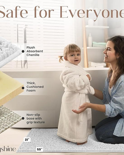 MAYSHINE Plush Shaggy Chenille Bath Mat | Extra Soft, Super Absorbent, Non-Slip Bathroom Rug | Fluffy Microfiber, Area Rug Sets for Bathroom Floor, Kitchen, Living Room | 59"x31" | White