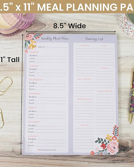 bloom daily planners Weekly Magnetic Meal Planning Pad for Fridge with Tear-Off Grocery Shopping List - Hanging Food/Menu Organizer Notepad with Magnets - 8.5” x 11”