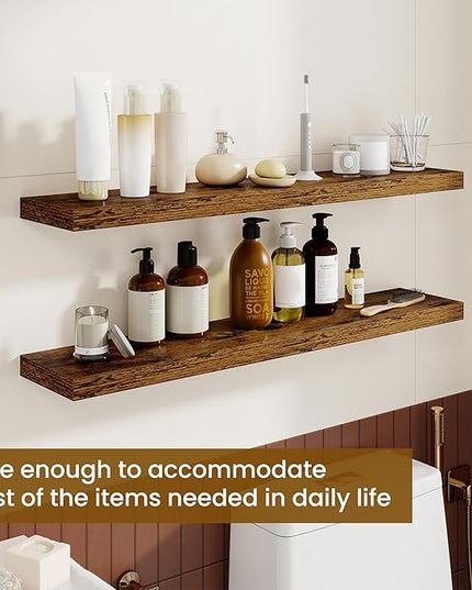 Dreamland 30Inch Floating Shelves for Wall, Rustic Wooden Floating Shelves for Bathroom|Bedroom|Kitchen, 2 Pack Deep Wall Mounted Book Shelf, Wood Storage Display Shelf for Home Decor, Brown