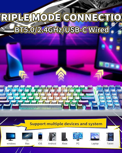 Aula F99 Mechanical Gaming Keyboard, Wireless Creamy Keyboard Hot Swappable Custom Bluetooth Computer Keyboards, Tri-Mode BT5.0/2.4GHz/USB-C, Pre-lubed Linear Switches, RGB Backlit, Gasket Structure