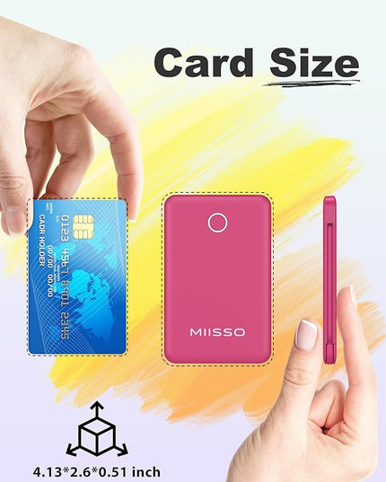 miisso 6000mah Ultra Slim Built in Cables Power Bank, Card Size Built in USB C Cords Battery Pack Portable Charger for Phones, 3 Output External Battery Pack Compatible with iPhone, Plum Red
