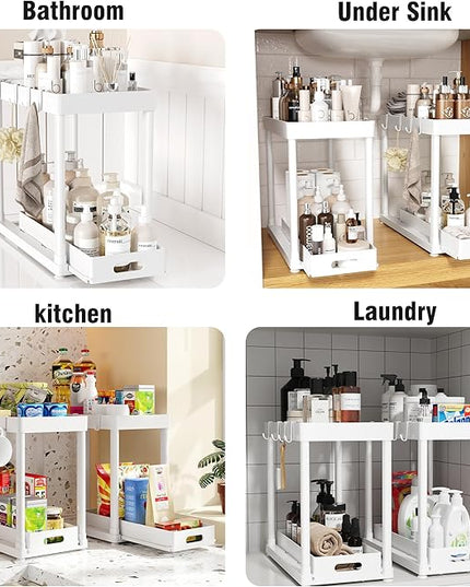 2 Pack Pull-Out Storage Organizers, Under Sink Organizer and Storage for Bathroom & Kitchen,Multi-Purpose Under Cabinet Organizers and storage Black