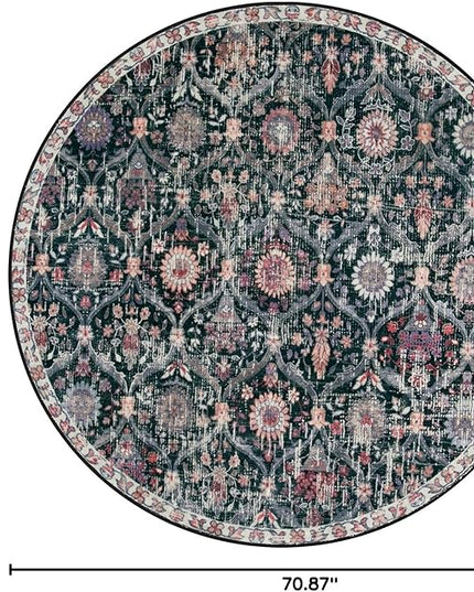 Lahome Moroccan Trellis Washable Round Area Rug, Soft Round Rugs 6ft Ultra-Thin Non-Slip, Vintage Large Circle Carpet for Bedroom Living Room Kitchen Nursery, Black/Multi