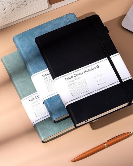 CAGIE 3 Pack Journals Notebooks for Women Men Thick Lined Journaling Notebooks A5 Leather Journals for Writing Hardcover Journal Supplies Diary, Green& Black& Blue