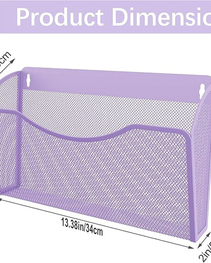 EasyPAG Single Pocket Wall File Organizer, Mesh Hanging File Folder Organizer for Letter/A4 Size Folders, Wall Mounted Vertical Mail Holder for Paperwork, Office, Home, School, Purple