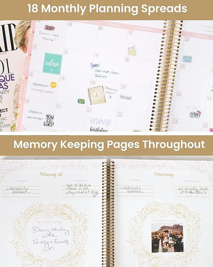 bloom daily planners Wedding Planner & Organizer/Hardcover Keepsake Journal with Essential Planning Tools - Checklists, Vision Boards, Tips & More - 9"x11" (Gold Scallops)