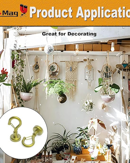 Ant Mag Magnetic Hooks Heavy Duty with Snap 22lbs Strong Gold Magnet Hooks Great Hanging for Refrigerator, Cruise Cabin, Grill, Wreath,Kitchen,Office 8 Pack