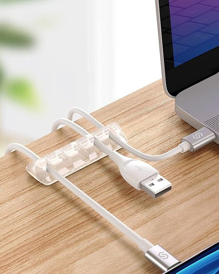 Syncwire Clear Cable Clips - Cord Holders - Self Adhesive Cable Management Organizer - Home, Office, Cubicle, Car, Nightstand, Desk Accessories - Gift Ideas Men, Women, Dad, Mom (5 Packs/15 Slots)