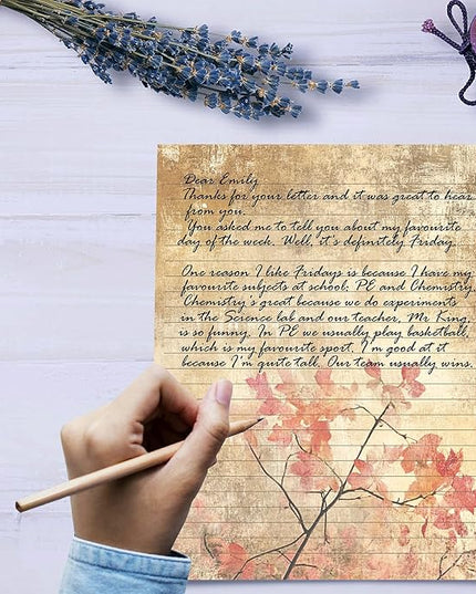 PARTH IMPEX 56 Sheets Vintage Lined Writing Paper 8.5x11 - Letter Size Ruled Stationery Rustic Old Looking Letterhead Printer Paper - 120gsm Thick Decorative Colored Antique Aged Autumn Design