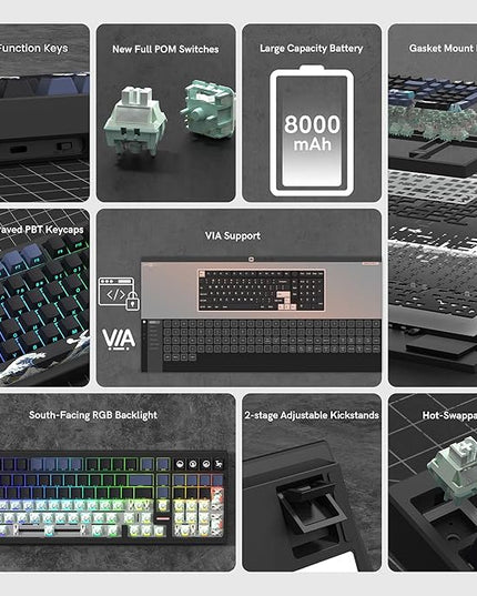 Wireless Gaming Keyboard QMK/VIA, Mechanical Keyboard, Bluetooth 5.0/2.4GHz/USB-C,Hot Swappable Custom Keyboard,Gasket Structure,Pre-lubed Linear Switches RGB Backlit ComputerKeyboards