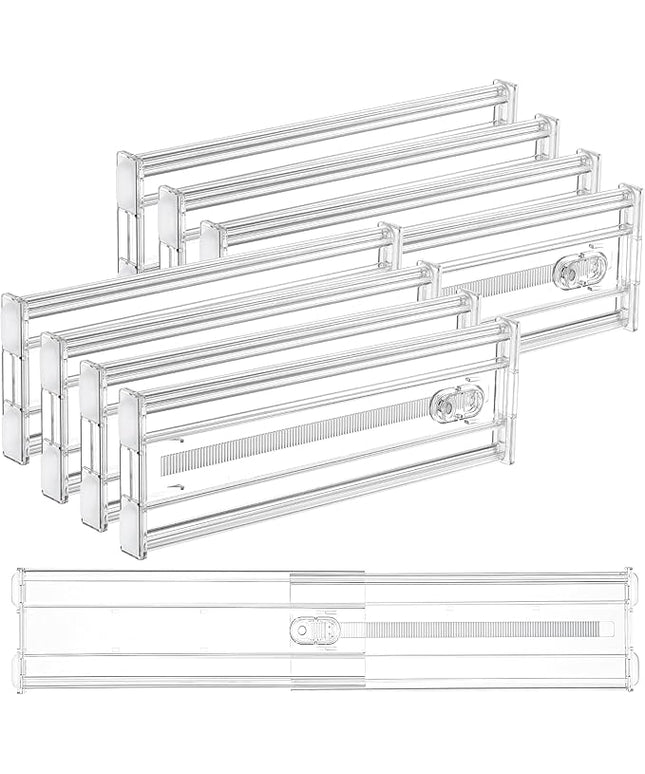 Vtopmart 8 Pack 4" Regular Upgrade Drawer Dividers for Clothes, 12.8"-22.3" Expandable Dresser Drawer Organizer, Clear Plastic Separators for Dresser, Baby Clothing, Underwear, Cosmetic, Toiletries