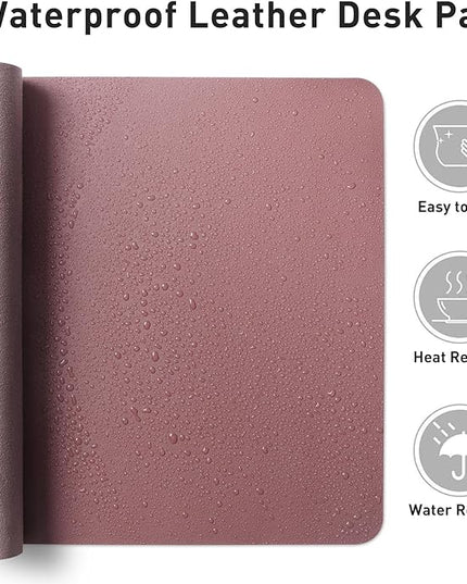 Aothia Faux Leather Desk Mat – Large Mouse Pad, Non-Slip PU Leather Blotter, Waterproof Writing Surface for Office and Home (Dark Pink, 47.2" x 23.6")