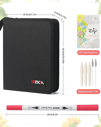 ZSCM Art Duo Tip Brush Markers Set, 60 Colors Fine Brush Tip Artist Drawing Pens Set with Coloring Book, for Adult Sketching Journal Planner Gifts